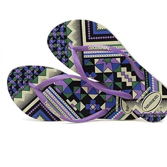 HAVAIANAS Geometric Aztec Green Apple & Purple Flip Flops - Picture 3 of 3